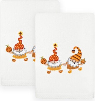 Linum Home Textiles Autumn Gnomes Embroidered Luxury 100% Turkish Cotton Hand Towels Set, 2 Piece