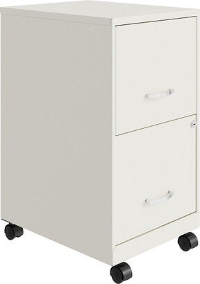 Space Solutions 18 Inch Wide Metal Mobile Organizer File Cabinet for Office Supplies and Hanging File Folders with 2 File Drawers, Pearl White