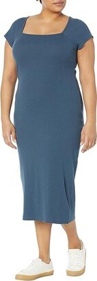 Brightside Square Neck Bodycon Knit Midi Dress (Deep Shadow) Women's Dress