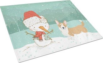 CK2063LCB Cardigan Corgi Snowman Christmas Glass Cutting Board