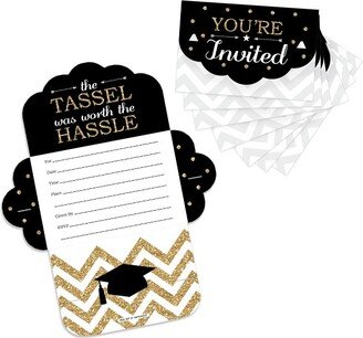 Big Dot of Happiness Tassel Worth The Hassle - Gold - Fill-In Cards - Graduation Party Fold and Send Invitations - Set of 8