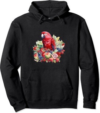 Parrots Strawberry Shirts Scarlet Macaw Strawberry Fruit Strawberry Parrots Tropical Pullover Hoodie