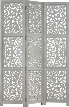 Hand carved 3-Panel Room Divider Gray47.2x65Solid Mango Wood-AA