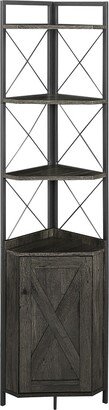 Corner Shelf 5-Tier with Storage,Corner Cabinet Bookshelf Dark Grey