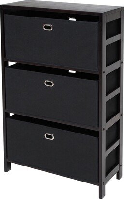 Torino 4-Pc Storage Shelf with 3 Foldable Fabric Baskets, Espresso and Black - 25.2 x 11.22 x 42 inches