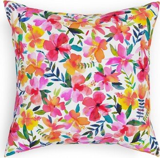Outdoor Pillows: Hibiscus Floral - Multi Outdoor Pillow, 18X18, Single Sided, Multicolor