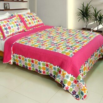 Simple Happiness 100% Cotton 3PC Vermicelli-Quilted Patchwork Quilt Set