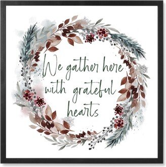 Photo Tiles: Gather Here With Grateful Hearts Leaves - Multi Photo Tile, Black, Framed, 8X8, Gray