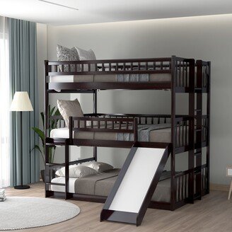 GEROJO Full-Over-Full-Over-Full Bunk Bed, Wood Triple Bed with Built-in Ladder&Slide Guardrails, Can Be Converted into 3 Full Beds