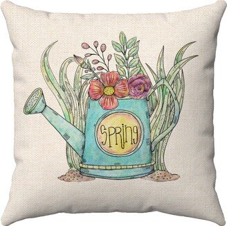 Farmhouse Pillow - Watering Can & Flowers Home Decor Shabby Chic Watercolor Effect Accent Cover