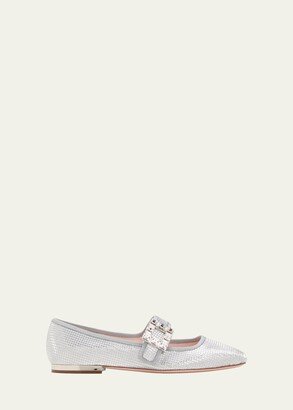 Metallic Mary Jane Crystal Ballerina Flats