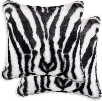 Luxe Faux Fur Belton 2-Pack Square Zebra-Print Faux Fur Pillow Set