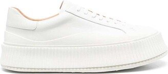 White Low-top Sneakers With Platform And Tonal Heel Tab In Leather Man