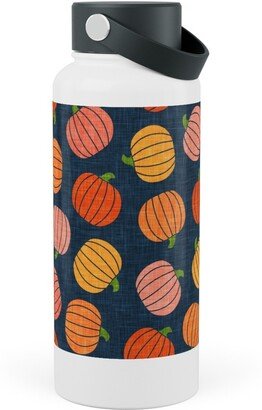 Photo Water Bottles: Pumpkin Toss - Orange On Blue Stainless Steel Wide Mouth Water Bottle, 30Oz, Wide Mouth, Orange