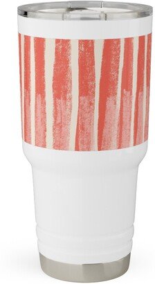 Travel Mugs: Strips - Coral Travel Tumbler, 30Oz, Pink