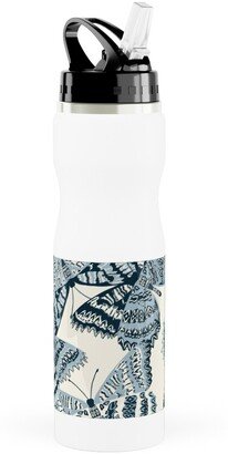 Photo Water Bottles: Butterfly - Hand Drawn - Blue Stainless Steel Water Bottle With Straw, 25Oz, With Straw, Blue