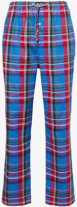 Mens Red Multi Plaid Checked Brand-embroidered Cotton Pyjama Trousers