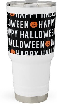 Travel Mugs: Happy Halloween Black Travel Tumbler, 30Oz, Black