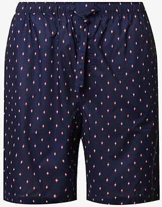 Mens Navy Nelson Geometric-print Cotton-poplin Pyjama Shorts