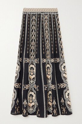 Camille Embroidered Linen And Cotton-blend Maxi Skirt - Black