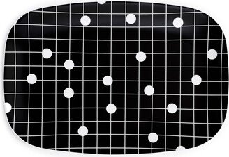 Serving Platters: Dot Line - Black And White Serving Platter, Black