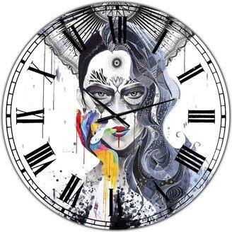 Designart Urban Lady with Rainbow Hand Oversized Modern Wall Clock - 36 x 36