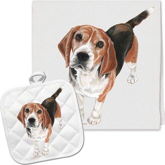Beagle Kitchen Dish Towel & Pot Holder Gift Set