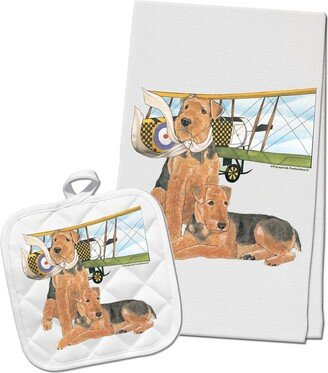 Airedale Kitchen Dish Towel & Pot Holder Gift Set