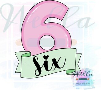 Number Six With Banner Cookie Cutter, 6 #6 Cutter