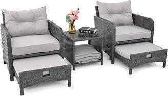 Pamapic 5-Piece Wicker Patio Conversation Set with Ottomans