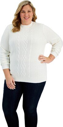 Plus Size Cable-Knit Mock-Neck Sweater, Created for Macy's