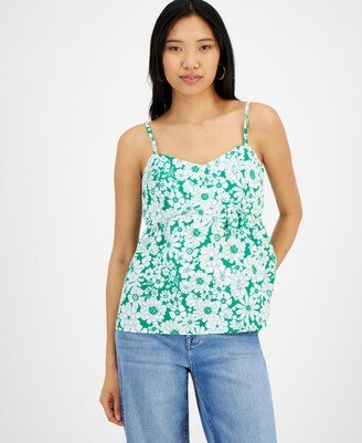 Juniors' V-Neck Floral-Print Poplin Tank Top