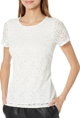 Women's Lace Scoop Neck Short Sleeve Woven Top Blouse