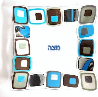 Matzah Plate For Passover - Retro Fused Glass Tray Jewish Gift Centerpiece Pesach Holiday Made in Israel