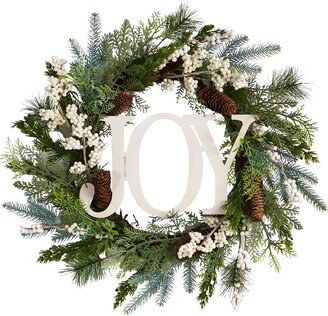 24 Christmas Joy Greenery Holiday Artificial Wreath - Green/White