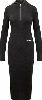 Jil Sander+ Long-Sleeved Ribbed-Knitted Hooded Midi Dress-AA
