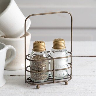 Salt and Pepper Carrier with Shakers - Antique Brass - Pack of 2 - 4Â½''W x 2Â½''D x 7''H.