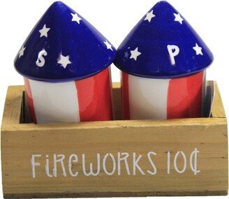 Tabletop Fireworks Salt & Pepper W/Crate - Salt & Pepper Set With Crate 3.5 Inches - Patriotic Americana - A5106 - Dolomite - Multicolored