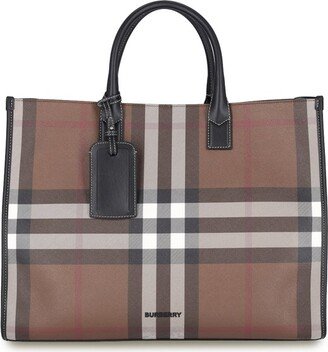 Checked Logo Detailed Tote Bag