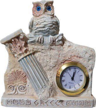 Athena's Goddess Owl Statue Table Clock 10cm