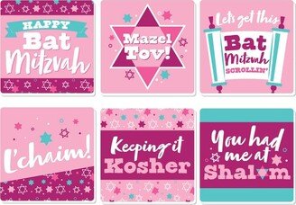 Big Dot of Happiness Pink Bat Mitzvah - Funny Girl Party Decorations - Drink Coasters - Set of 6-AA