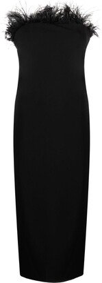 Feather-Trim Midi Fitted Dress