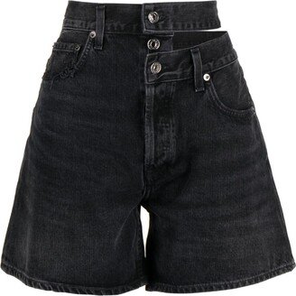 Broken-Waistband Denim Shorts