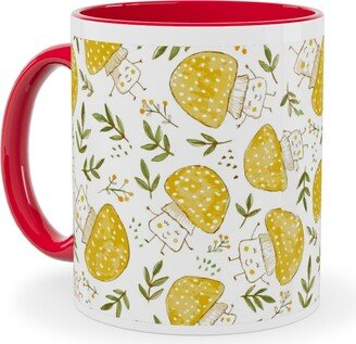 Mugs: The Happiest Little Mushrooms - Yellow Ceramic Mug, Red, 11Oz, Yellow