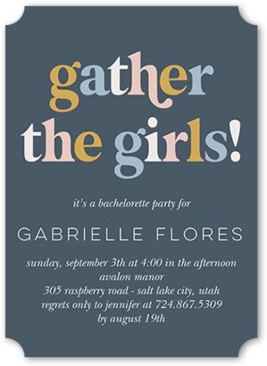Bachelorette Party Invitations: Girls Get Together Bachelorette Party Invitation, Grey, 5X7, Pearl Shimmer Cardstock, Ticket