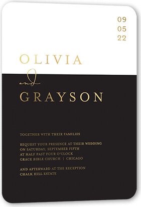 Wedding Invitations: Dazzling Duet Wedding Invitation, Gold Foil, Black, 5X7, Matte, Personalized Foil Cardstock, Rounded