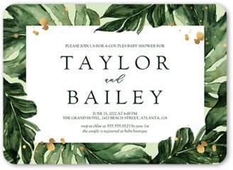 Baby Shower Invitations: Watercolor Fronds Baby Shower Invitation, Green, 5X7, Matte, Signature Smooth Cardstock, Rounded