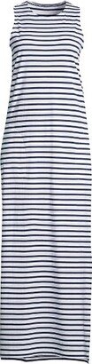 Women's Petite Cotton Jersey Sleeveless Swim Cover-up Maxi Dress Stripe - Large - White/Deep Sea Stripe