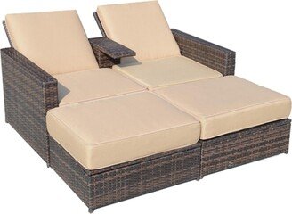 3 Piece Outdoor Wicker Chaise Lounge Chair Rattan Adjustable Reclining Patio Lounge Chair with Ottoman Footrests and Cushions, for Backyard G