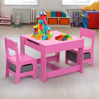 WELLFOR 3-in-1 Children Activity Table Set with Storage, Blackboard, Double-Sided Table for Drawing
